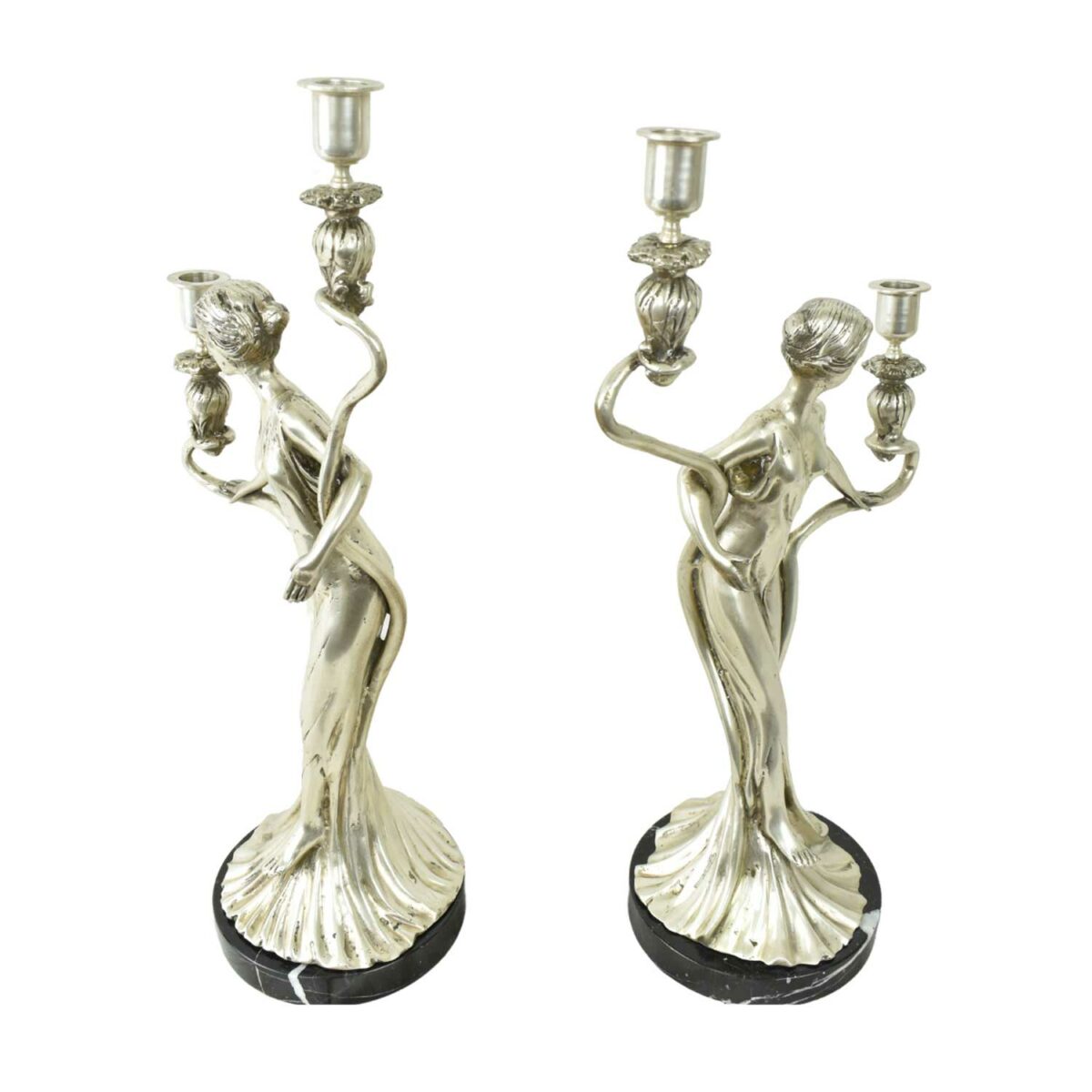LADIES with candle holders on marble (set of 2)
