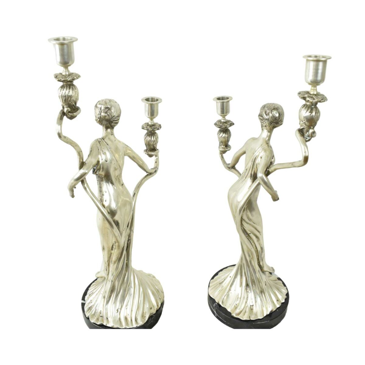 LADIES with candle holders on marble (set of 2)