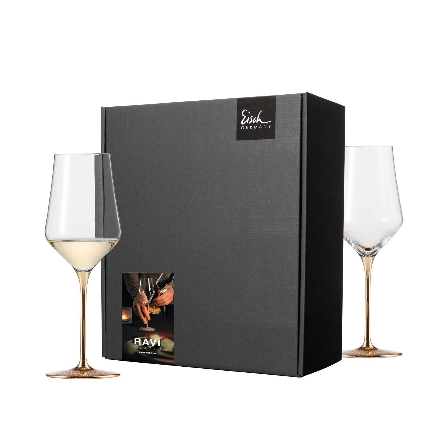 RAVI GOLD 2 white wine crystal glasses in a gift box