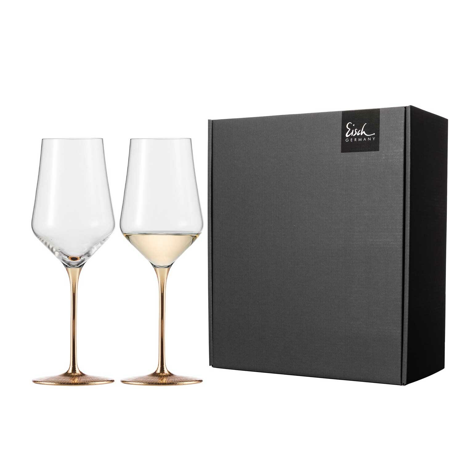 RAVI GOLD 2 white wine crystal glasses in a gift box