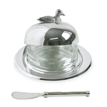 DUCK butter glass with knife silver-plated