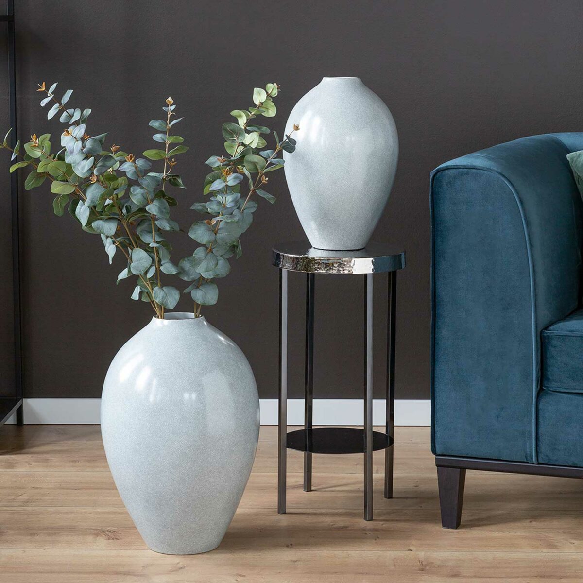 AGNETA porcelain vase light gray with gold rim H 50 cm