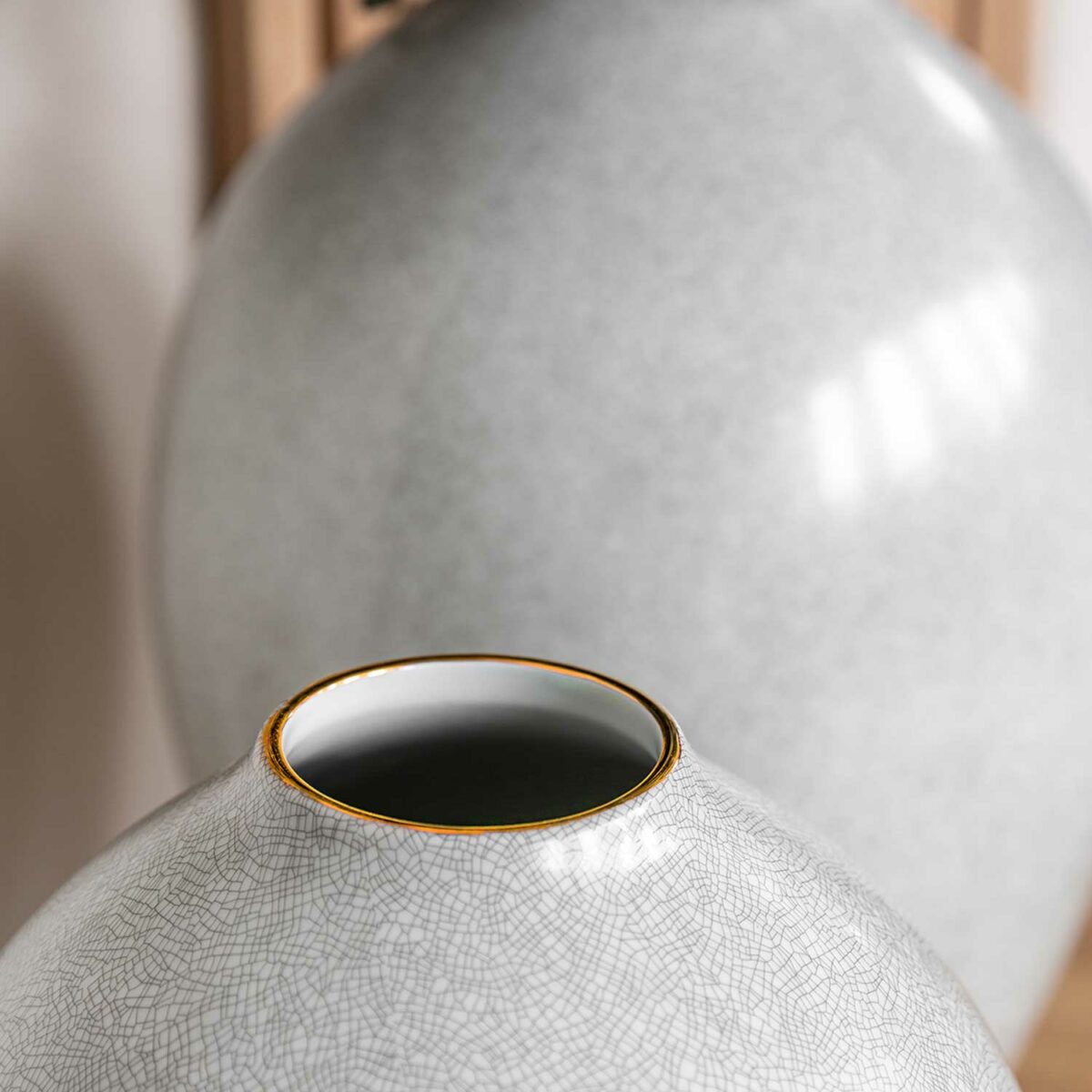 AGNETA porcelain vase light gray with gold rim H 40 cm