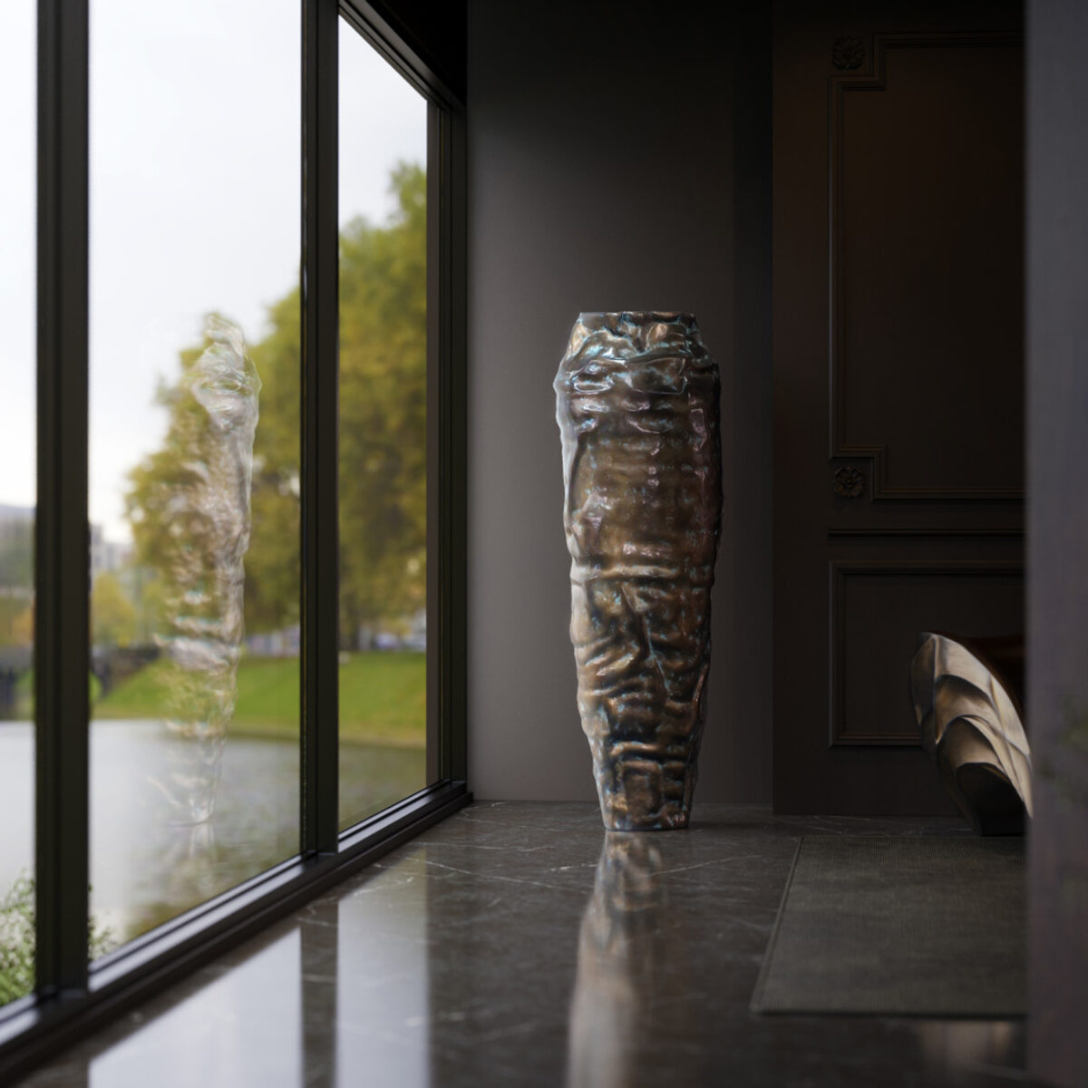ARGUS sculptural floor vase bronze color