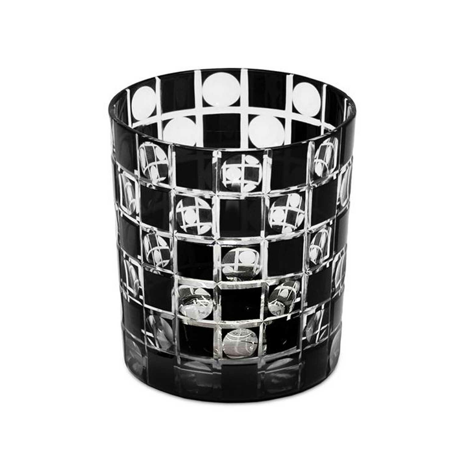 DIEGO crystal glass (checkerboard pattern) black set of 4