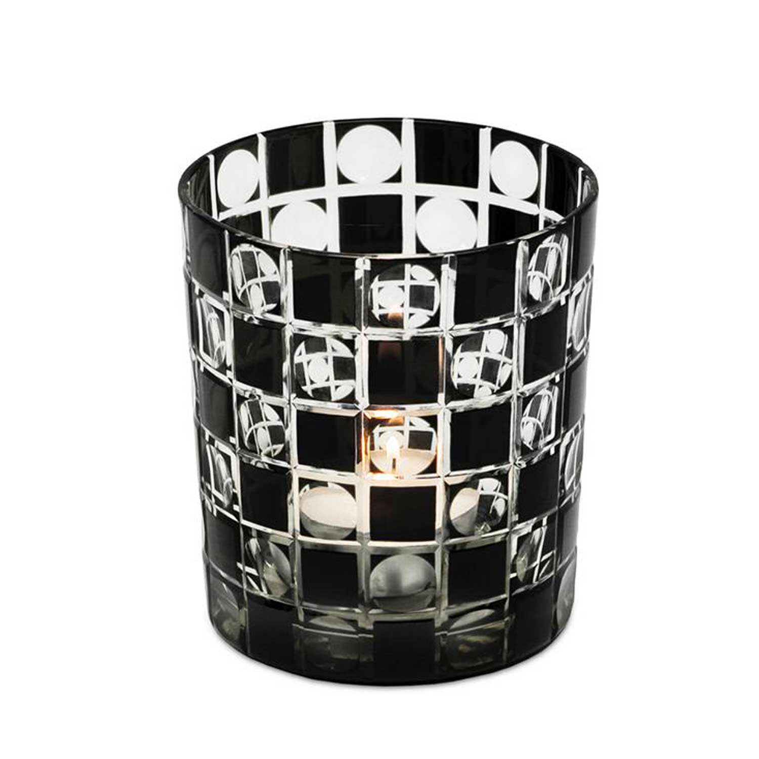 DIEGO crystal glass (checkerboard pattern) black set of 4