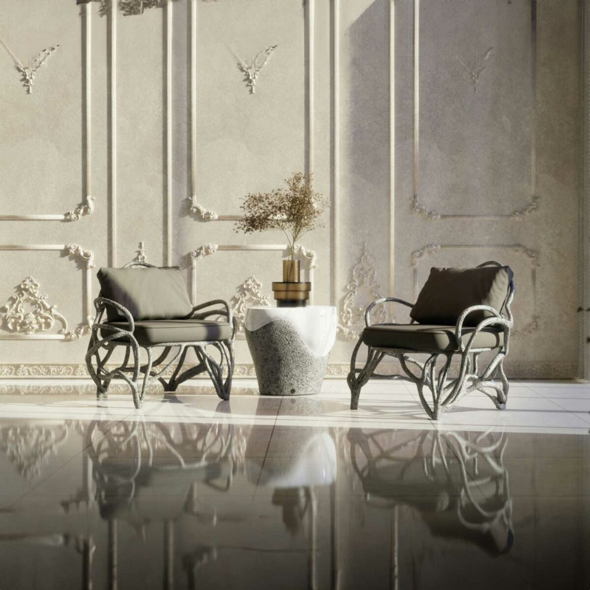 EROS armchair in aged concrete color anthracite