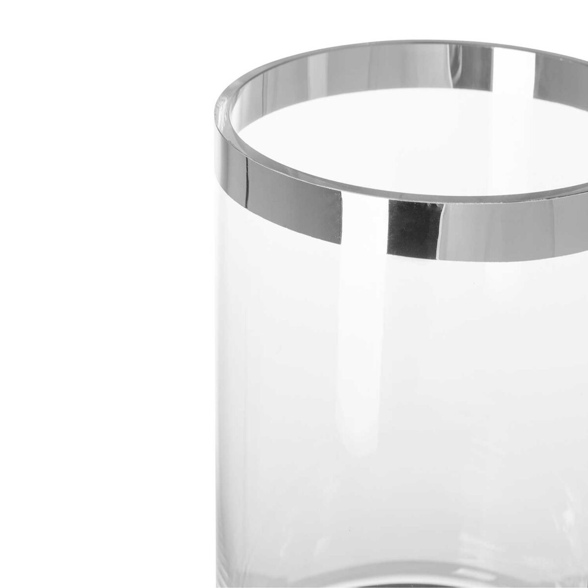 Glass cylinder with silver-colored edge
