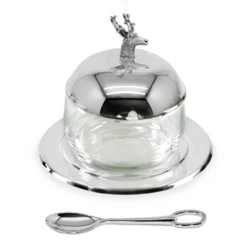 HIRSCH jam jar with spoon, silver-plated