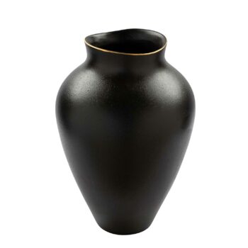 KALEA Vase Keramik schwarz mit Goldrand H 44 cm