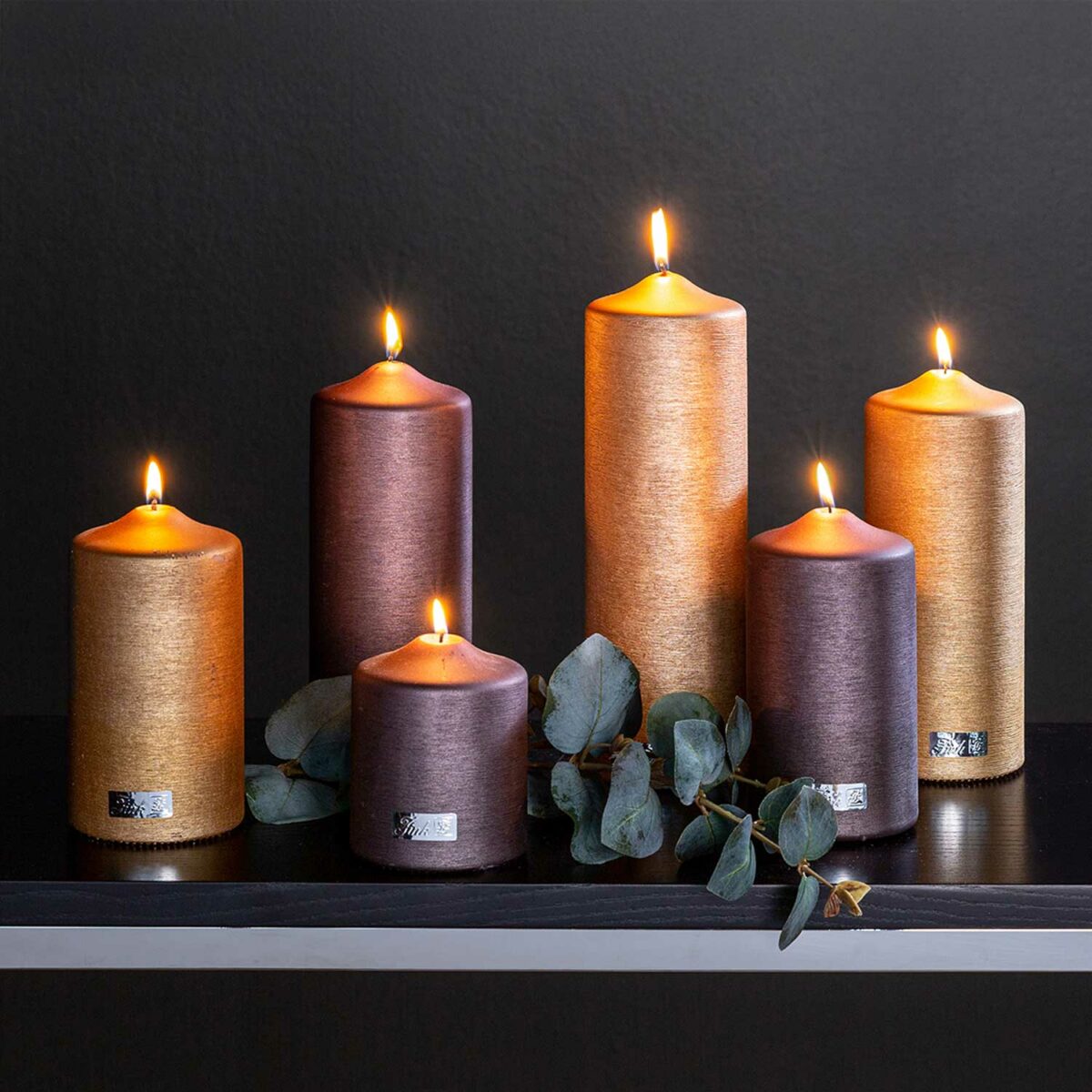Altar candles metallic brushed 25 | 8 cm (6 pieces)