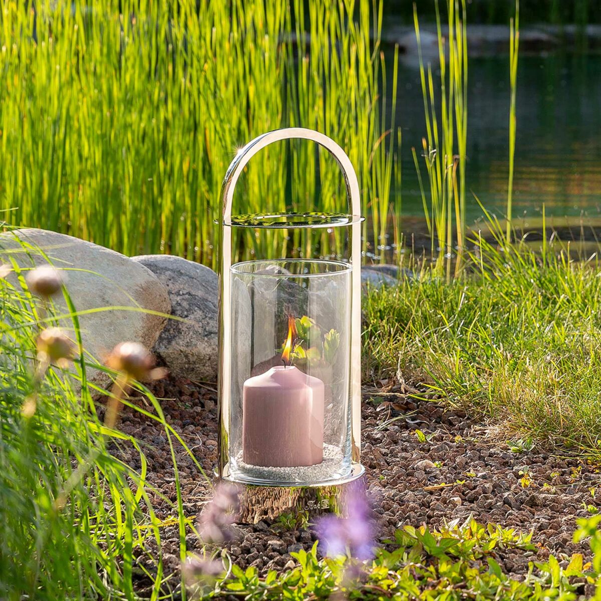 LAKIS stainless steel lantern with glass