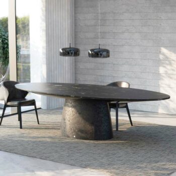 MAGNA dining table in volcanic Black Silk marble