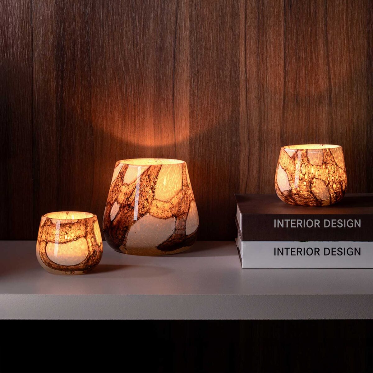 MELLA lantern white and brown glass