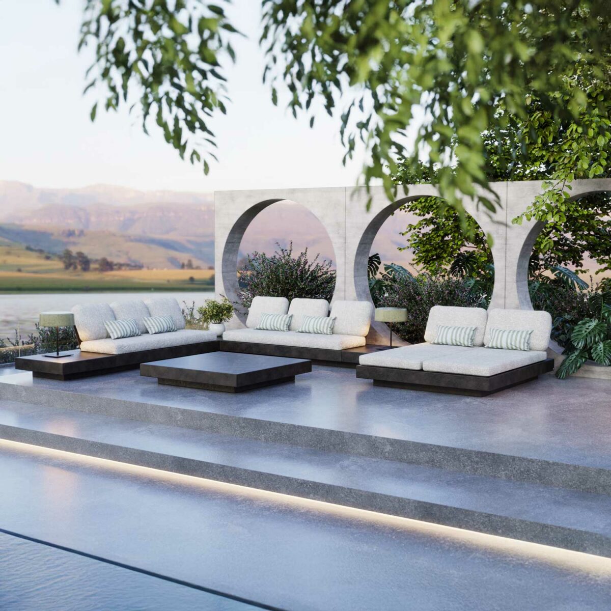 NORDIC double chaise longue volcanic