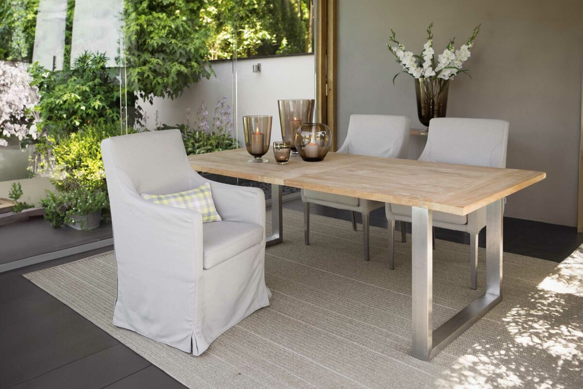 PAOLO teak dining table stainless steel
