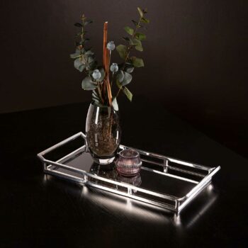 PIANO tray rectangular, stainless steel, black glass