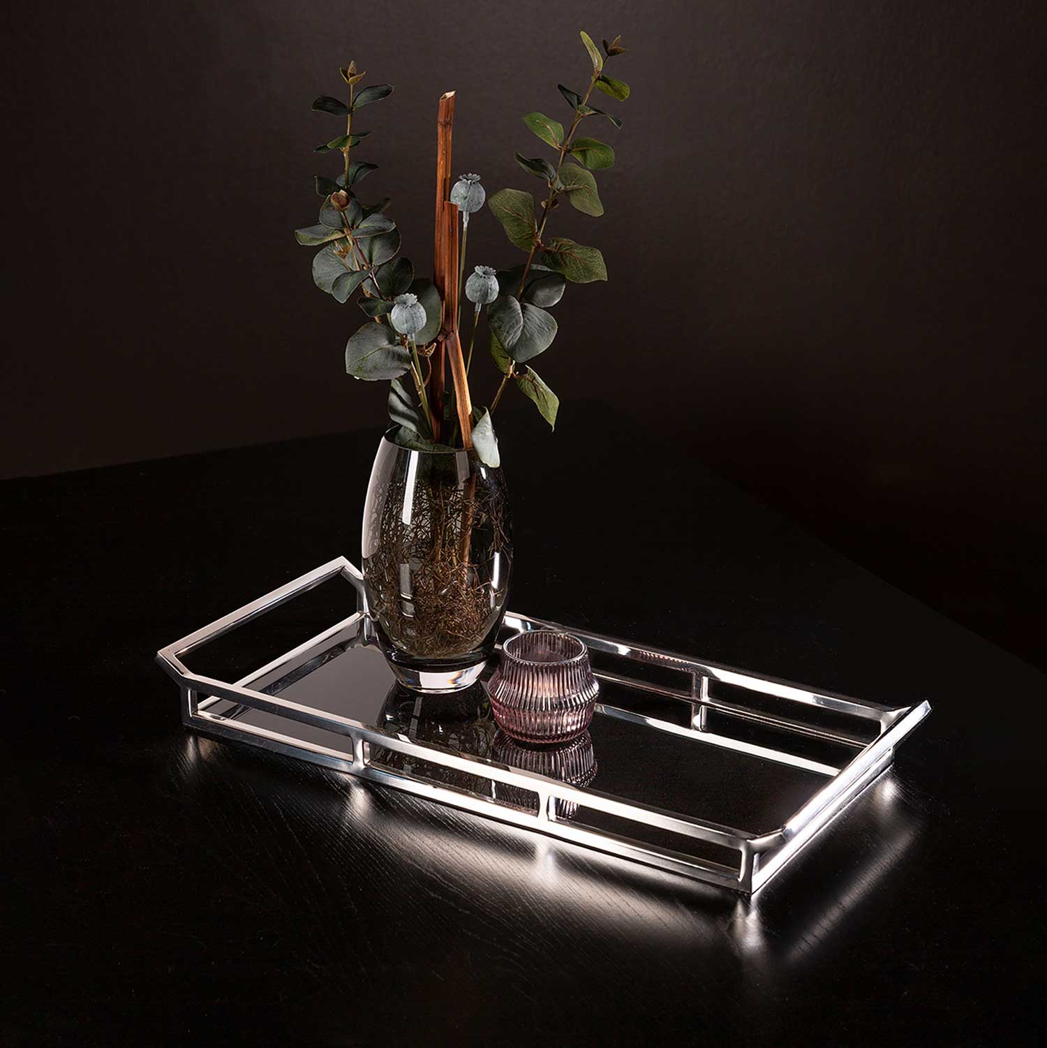 PIANO Tablett rechteckig, Edelstahl, schwarzes Glas Selected DESSAIVE 