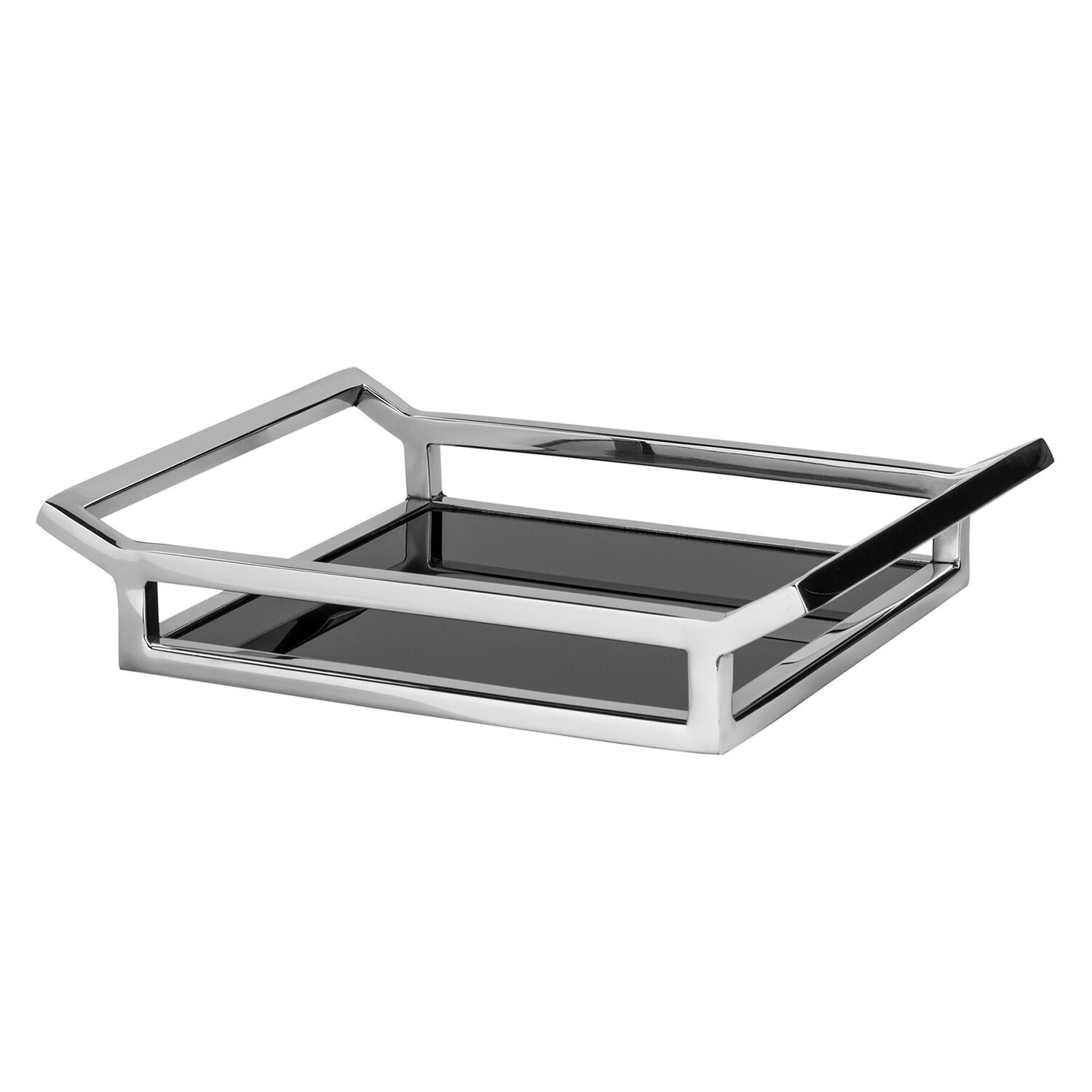 PIANO square tray, stainless steel, black glass
