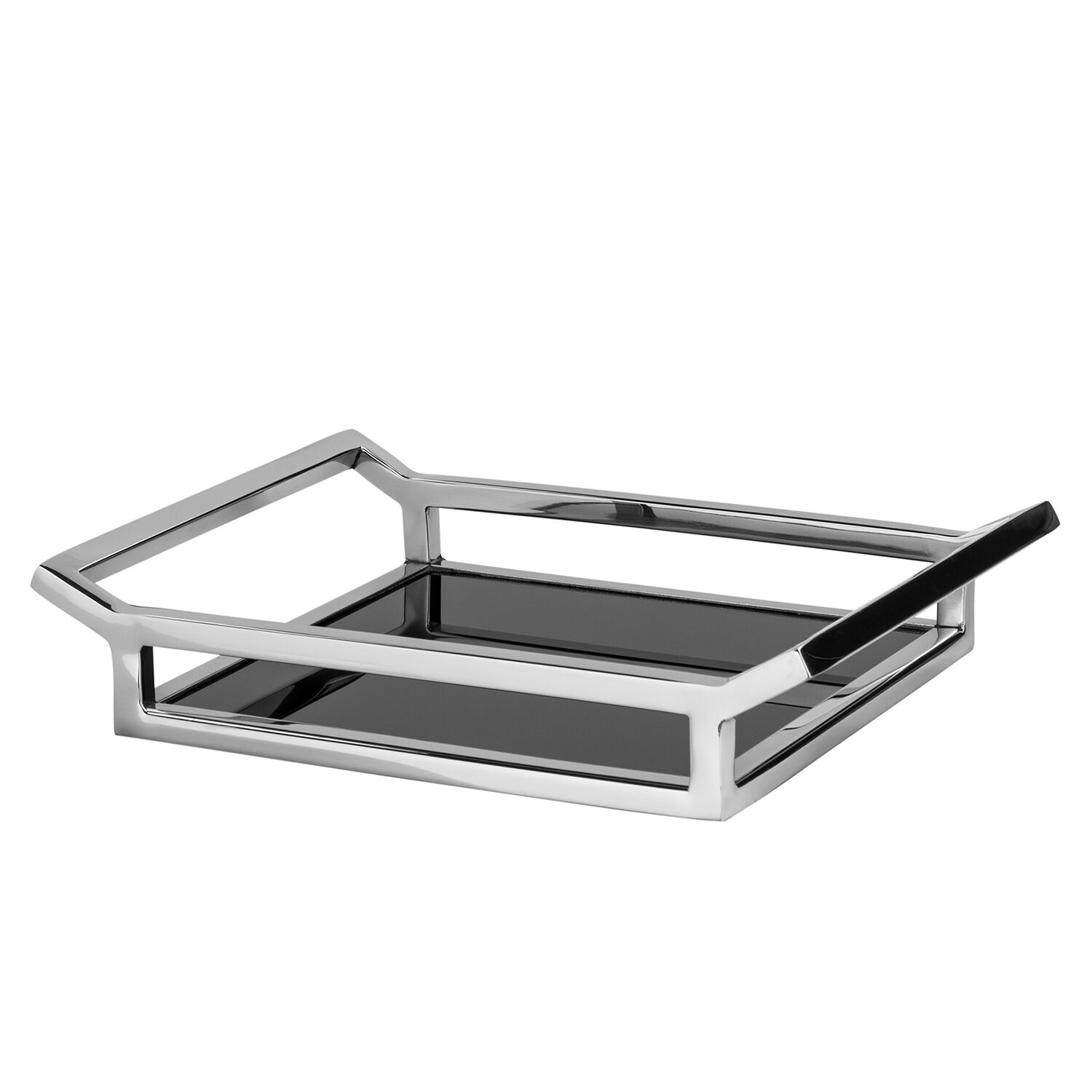 PIANO square tray, stainless steel, black glass