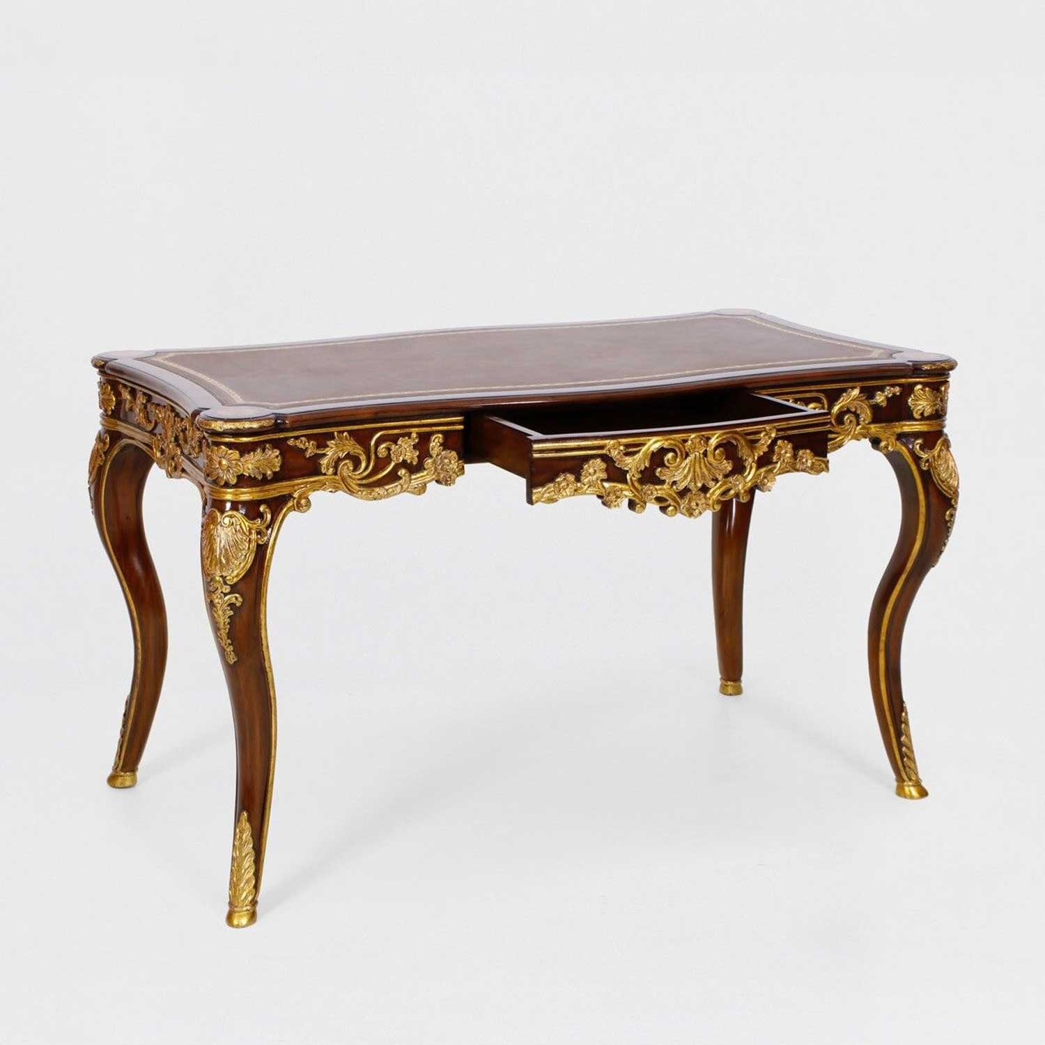 RENO Mahogany Desk with Gold Accents and Leather Top 4 RENO Mahogany Desk with Gold Accents and Leather Top