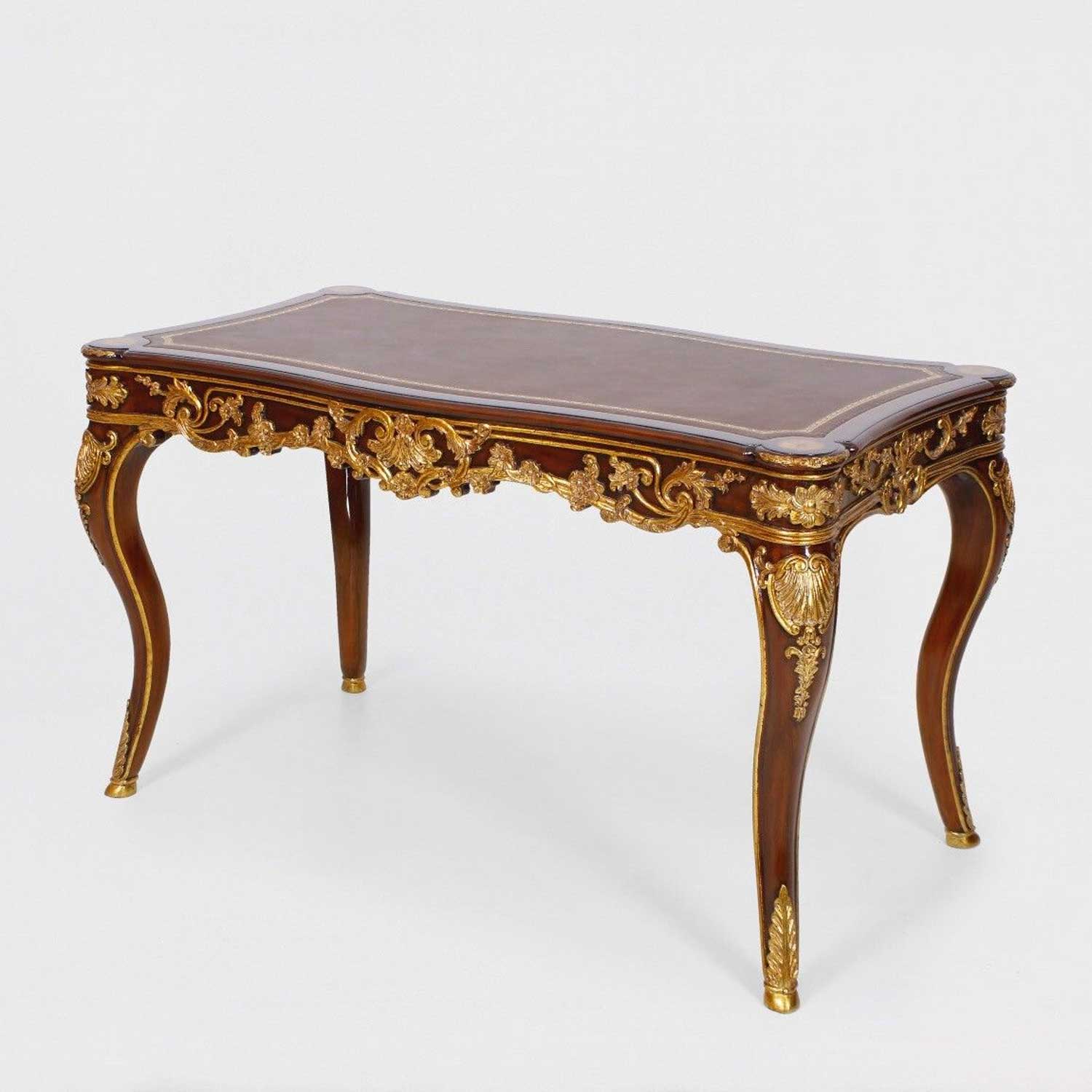 RENO Mahogany Desk with Gold Accents and Leather Top 2 RENO Mahogany Desk with Gold Accents and Leather Top